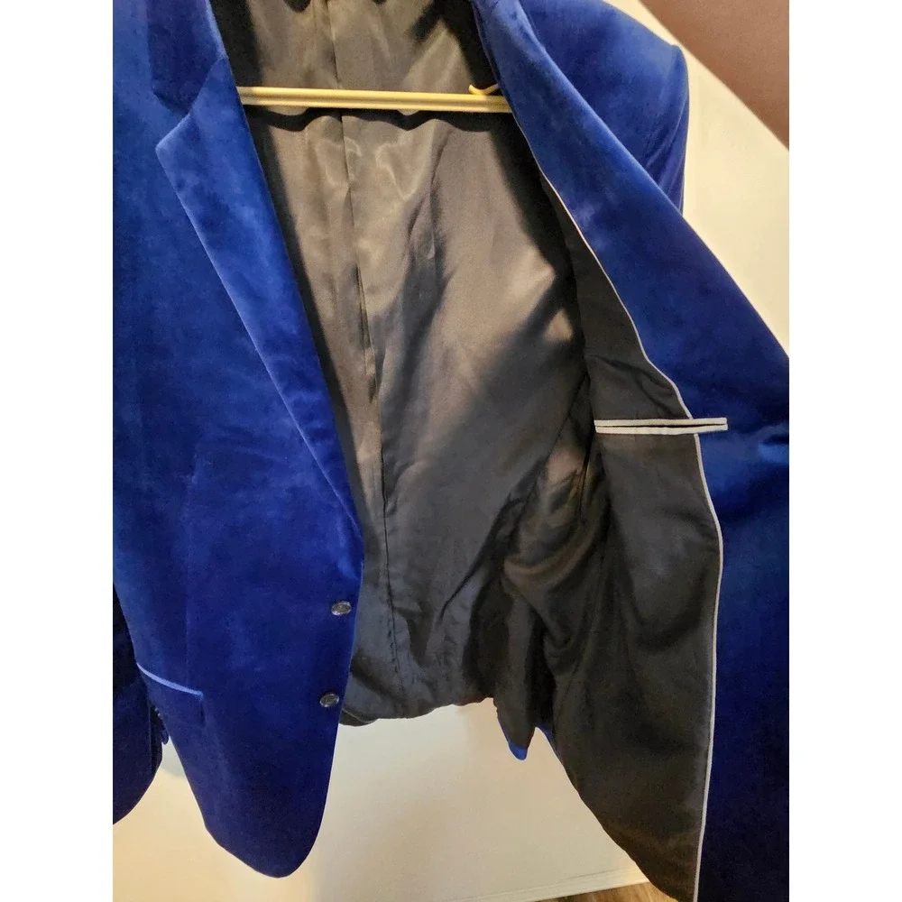 Royal Blue Velvet Blazer 44L Two Button Sport Coat Jacket Event Formal Holiday